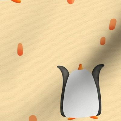 Cute watercolor penguins for boy nursery with red stripes on apricot