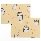 Cute watercolor penguins for boy nursery with red stripes on apricot