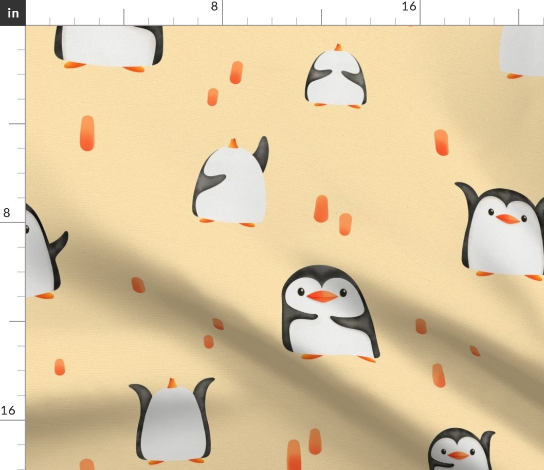 Cute watercolor penguins for boy nursery with red stripes on apricot