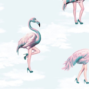 Flamingo Girls in aqua blue teal pink