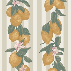 vertical lemons - ochre & ecru - large