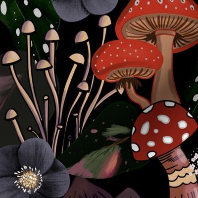 Midnight Dark Misty Mushroom Garden L