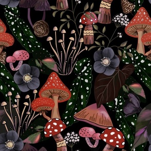 Midnight Dark Misty Mushroom Garden L