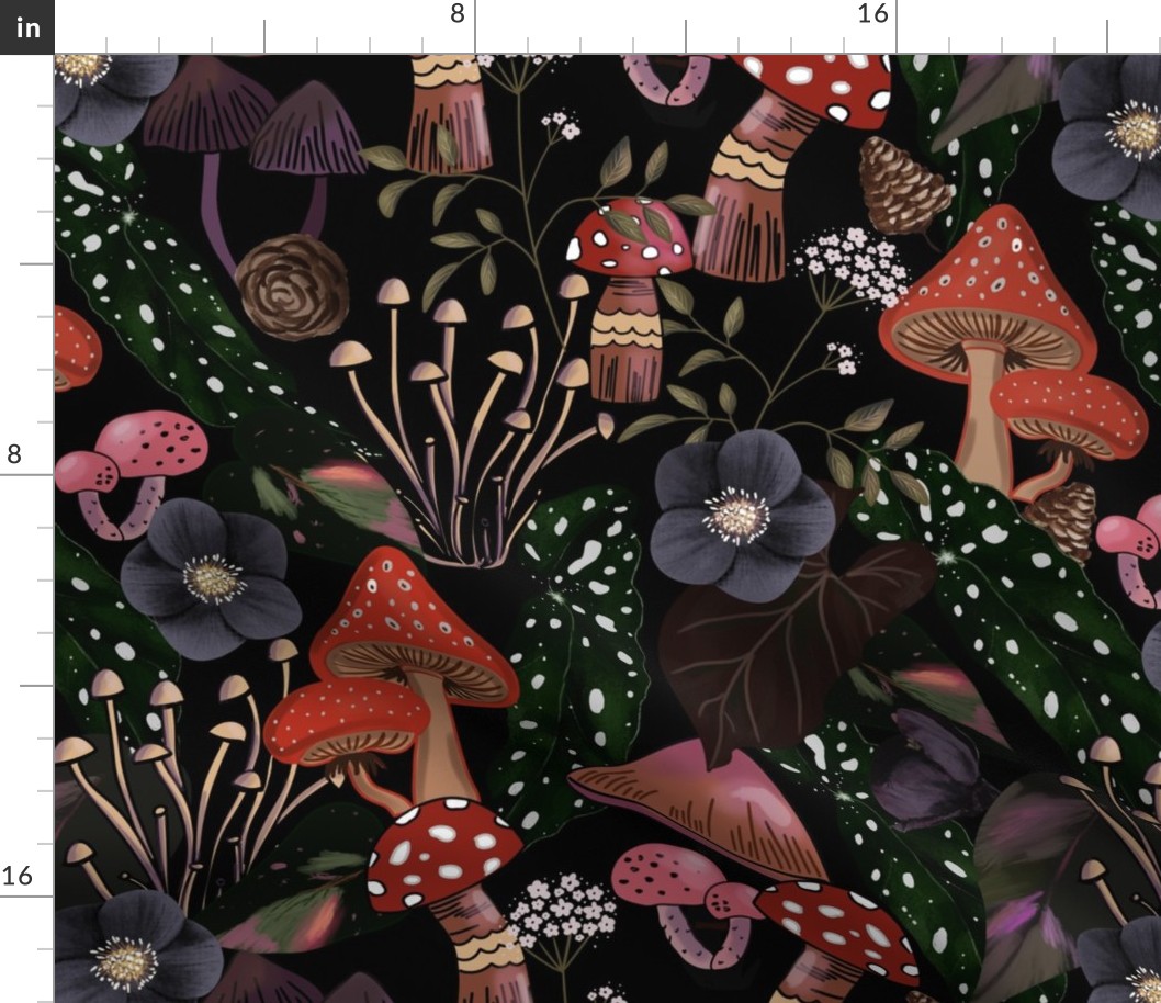 Midnight Dark Misty Mushroom Garden L