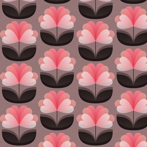 retro valentine heart floral - pink and taupe