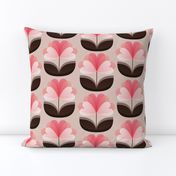 retro valentine heart floral - pink on beige