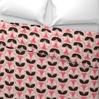 retro valentine heart floral - pink on beige