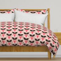 retro valentine heart floral - pink on beige