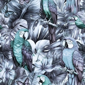 Parrots forest jungle	gray