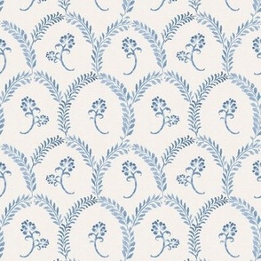 Watercolor Floral Treillis Blockprint - Classic Blue Ivory