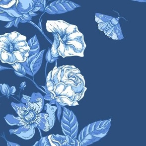 Gentle blue flowers, indigo roses and wildflowers