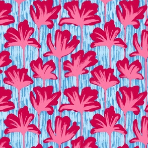 Hot Pink Poppy Flowers on Blue Background