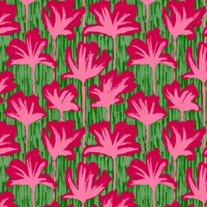 Hot Pink Poppy Flowers on Green Background