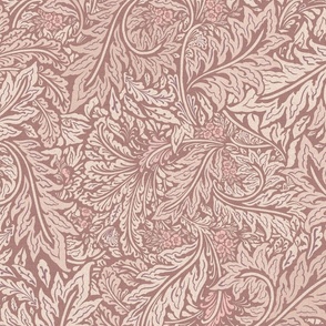 William Morris Tribute - Larkspur leaves foliage_Warm blush pink and beige "24