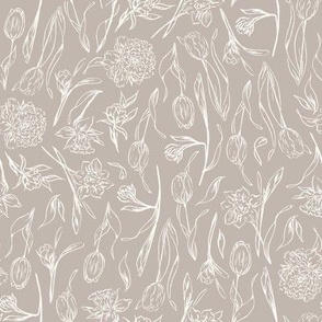 Floral Line Art, Eve Taupe