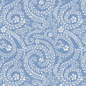 Boho floral swirls | monochrome blue and white