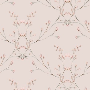 Romantic feminine watercolor floral in pastel tones on light dusty pink