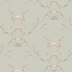 Romantic feminine watercolor floral in pastel tones on gray - sage green BR001_04
