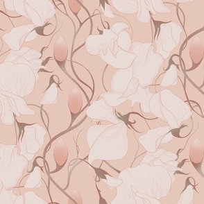 Sweet Pea Flowers & Climbing Vines in Dusty Rose and Terracotta on Peach Pink  - Vertical Wallpaper (BR003_03)