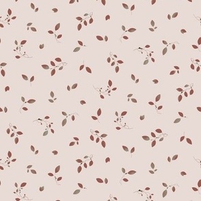 Ditsy Leaves with Tiny Berries in Terracotta and Sage Green on Light Dusty Rose Pink- Non Directional (BR004_02)