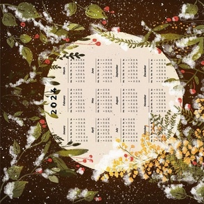 2024__Snowy moonlit garden_winter_Calendar Tea Towel