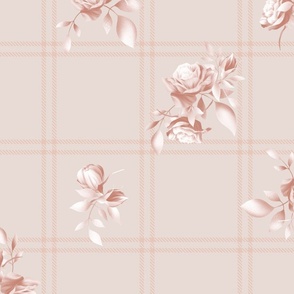 Romantic Tartan With Roses in Light Terracotta Beige and Peach Rose Pink (BR007_01)