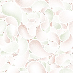 Modern Paisley Drops in Pastel Terracotta Pink, Light Sage Green and Rose White (BR009_01)