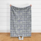 Boho Grunge Textured Hearts in Desaturated Blue and Cream Large Print