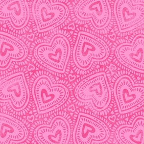 Barbiecore Grunge Textured Hearts in Hot Pink Large Print
