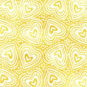 Sunshine Grunge Textured Hearts in Golden Yellow Large Print