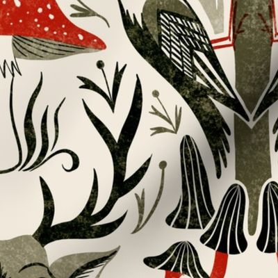 woodpecker oaktree deer damask // medium