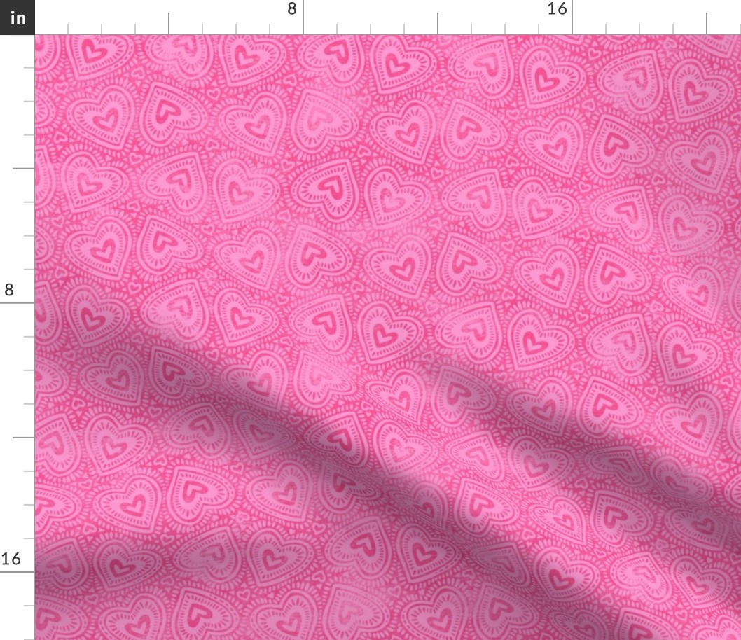 Barbiecore Grunge Textured Hearts in Hot Pink Medium Print