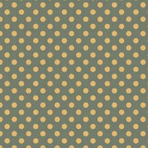 Golden polka dot on green background - small scale