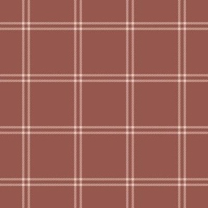 Simple Tartan in  Rose White on Dark Terracotta Brown (BR011_06)