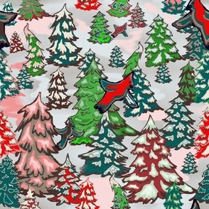 Winter Forest multicolored with Cardinals