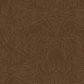 Leaping Panther Damask Chocolate Brown (Large Scale)
