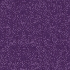 Leaping Panther Damask Amethyst Purple (Medium Scale)