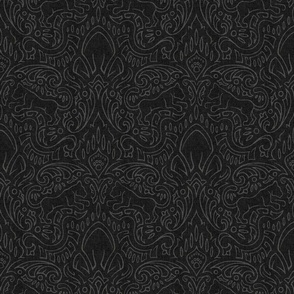 Leaping Panther Damask Charcoal Black (Medium Scale)
