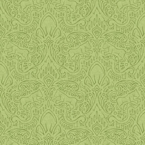 Leaping Panther Damask Light Moss Green (Medium Scale)