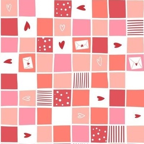 Small | 0.5” squares multi color pink and red checkered grid with hearts and love letters