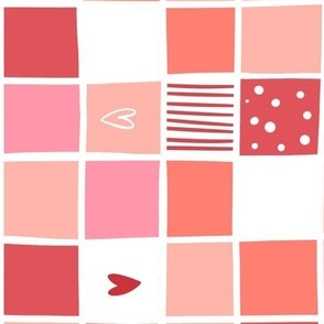 Medium | 1” squares colorful pink and red checkered grid with hearts and love letters