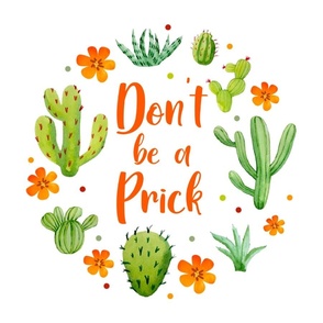 18x18 Panel Don't Be a Prick Sarcastic Cactus Humor in White for DIY Throw Pillow Cushion Cover Tote Bag