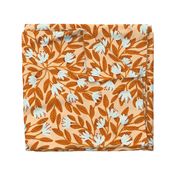 Dainty Flowers - White on Peach Background with Orange Leaves - Large