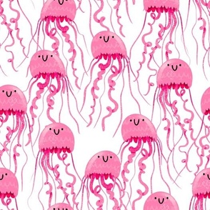 Jellyfish on White - Cheerful Ocean Creatures Coordinate - Medium