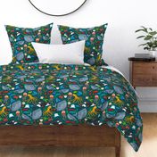 Cheerful Ocean Creatures - Dark Teal - Medium