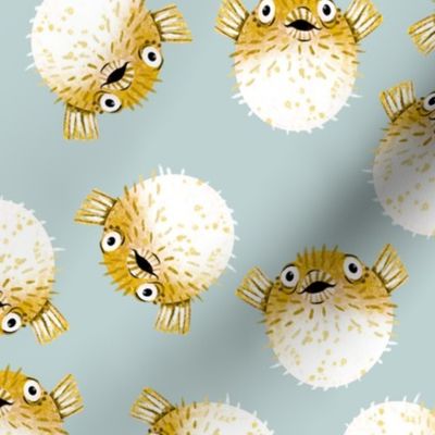 Pufferfish on Blue - Cheerful Ocean Creatures Coordinate - Medium