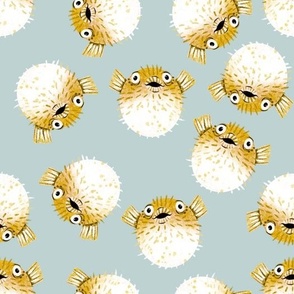 Pufferfish on Blue - Cheerful Ocean Creatures Coordinate - Medium