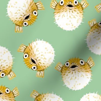 Pufferfish on Green - Cheerful Ocean Creatures Coordinate - Medium