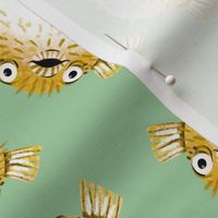 Pufferfish on Green - Cheerful Ocean Creatures Coordinate - Medium