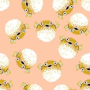 Pufferfish on Peach - Cheerful Ocean Creatures Coordinate - Medium